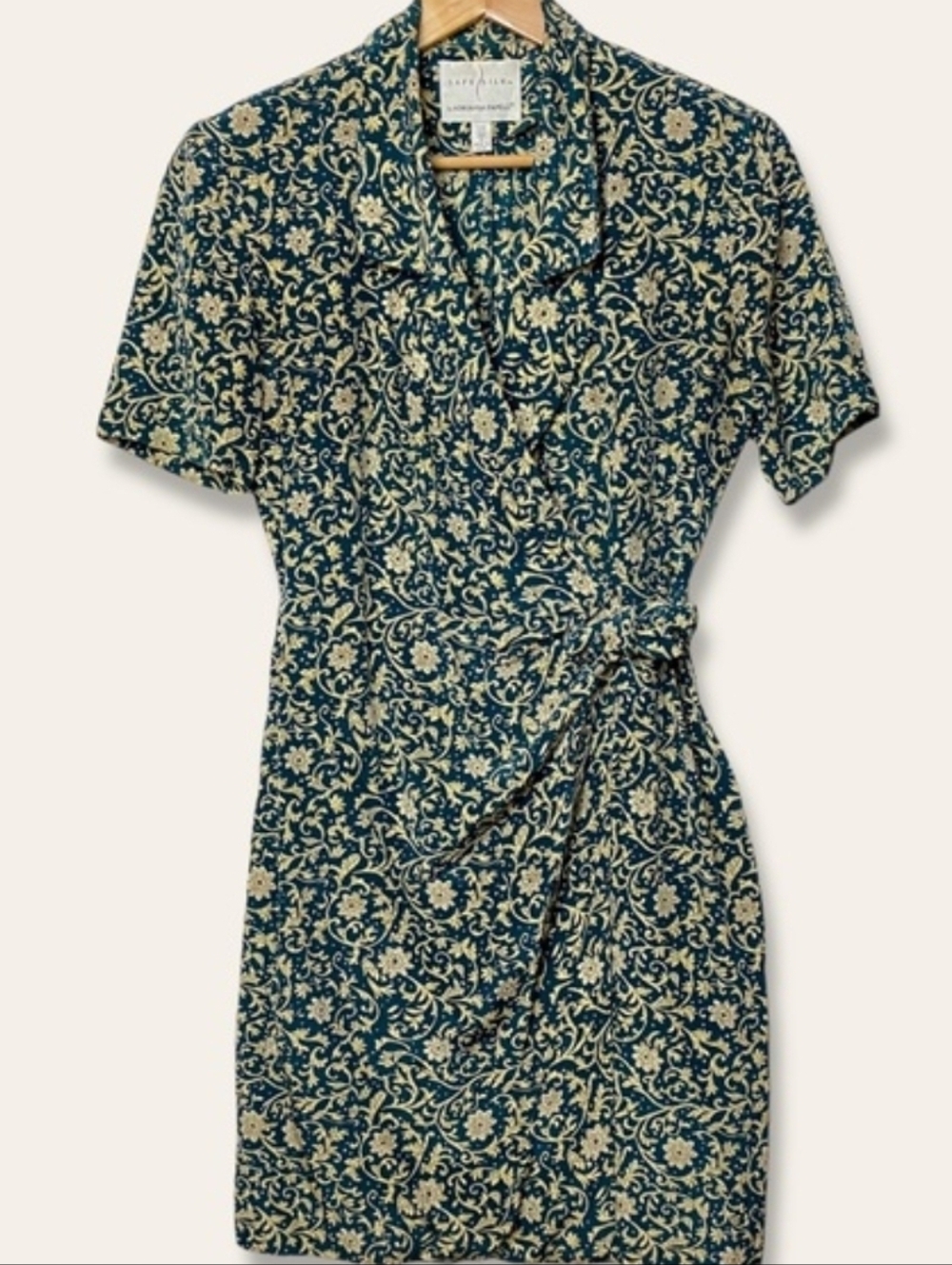 Adrianna Papell Teal and Cream Floral Wrap-Style Mini Dress - Picture 4 of 6